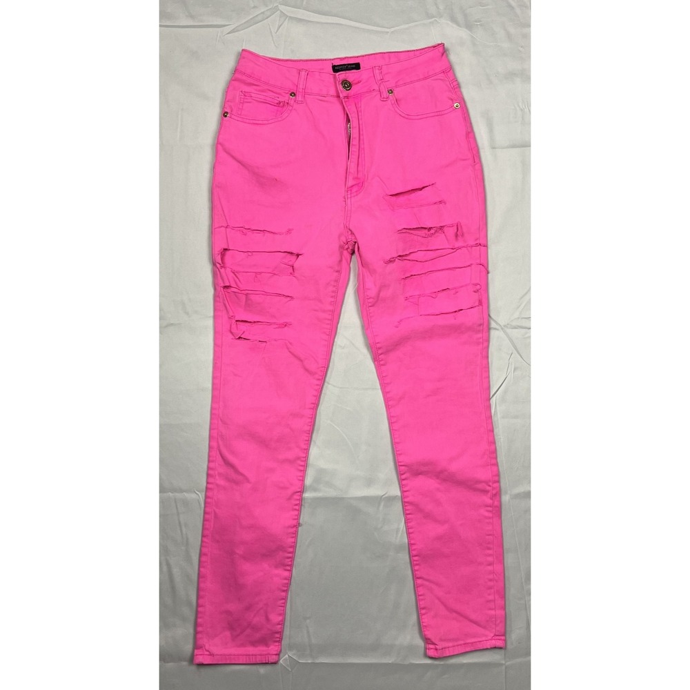 NEW RedFox Hot Pink High Rise Distressed Ripped Jeans Stretch Body Shaping Sz L
